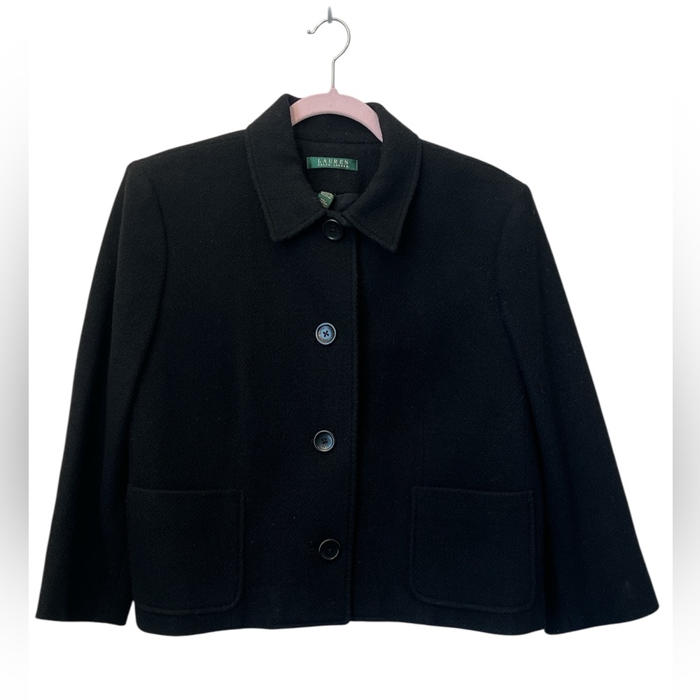 Lauren Ralph Lauren Women's Button Up Short Peacoat Black Wool Blend Classic